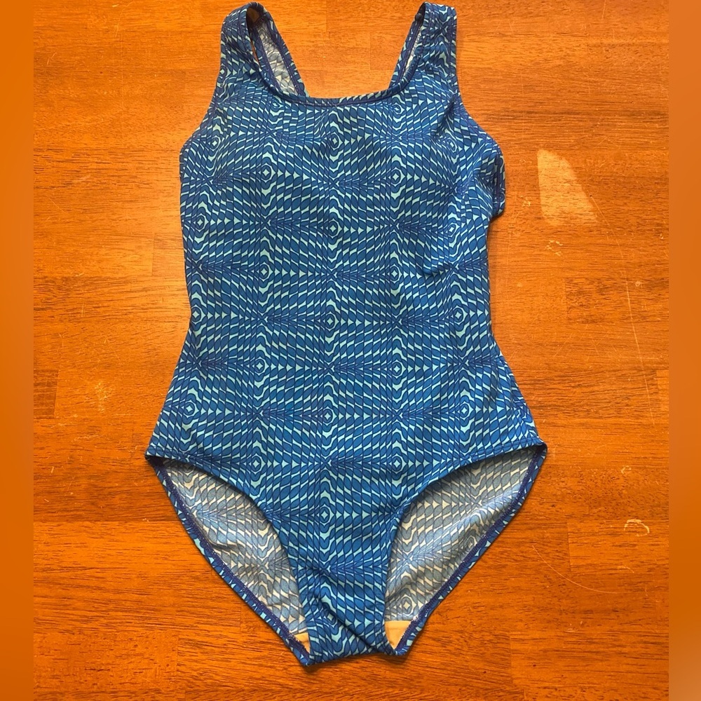 L.L. Bean Blue Geometric One-Piece Swimsuit/ Bathing Suit